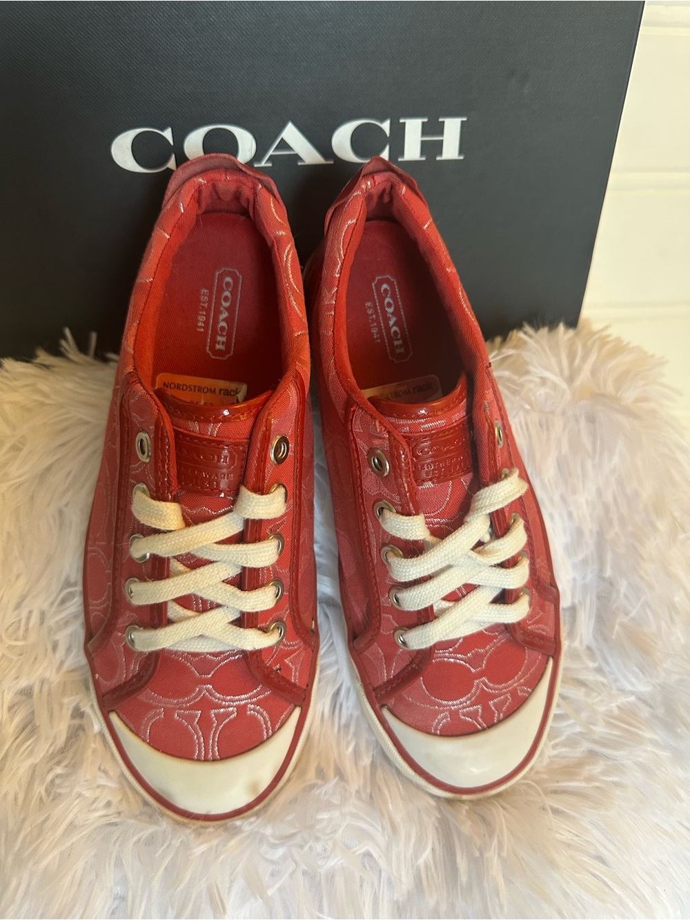 Coach Red Signature Logo Kids Low-Top Sneakers